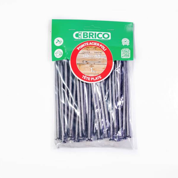 Pointe acier polie Tête Plate 140X5.5MM / 1KG – Image 2